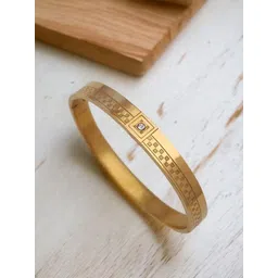 LAKSH Men Stainless Steel Gold-Plated Artificial Stones Studded Kada Bracelet-picture-19