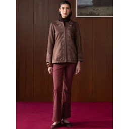 Lakshita Women Suede Open Front Jacket with Embroidered-picture-28