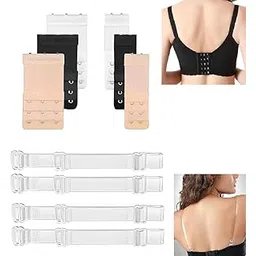 lakshminarayan sales 6pcs Elastic Bra 2 Hook/3 Hook Bra Strap Extensions + 2 pair Clear Bra Strap Non-Slip Adjustable Bra Strap Transparent Shoulder Strap for women-picture-15
