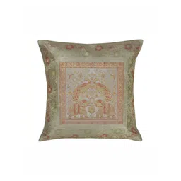 Lal Haveli Beige & Gold Toned Ethnic Motif Silk Square Cushion Cover-picture-15