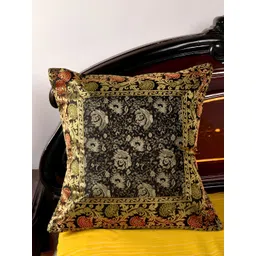 Lal Haveli Black & & Gold Toned Floral Printed Square Cushion Cover image 1