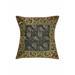 Lal Haveli Black & & Gold Toned Floral Printed Square Cushion Cover image 4