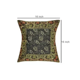 Lal Haveli Black & & Gold Toned Floral Printed Square Cushion Cover image 3