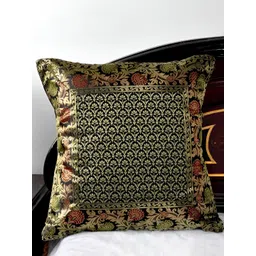 Lal Haveli Black & Gold Toned Ethnic Motif Silk Square Cushion Cover-picture-14