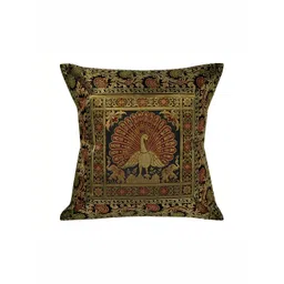 Lal Haveli Black & Gold Toned Ethnic Motif Silk Square Cushion Cover-picture-15