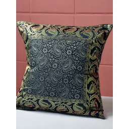 Lal Haveli Black & Gold Toned Ethnic Motif Silk Square Cushion Cover-picture-18