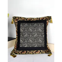 Lal Haveli Black & Gold Toned Ethnic Motifs Square Cushion Cover-picture-17