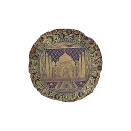 Lal Haveli Blue & Gold Toned Ethnic Motif Silk Round Cushion Cover-picture-28