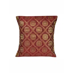 Lal Haveli Maroon & Gold Toned Ethnic Motif Silk Square Cushion Cover-picture-25