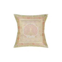 Lal Haveli White & Gold Toned Ethnic Motif Silk Square Cushion Cover-picture-20