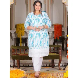 LALI JAIPUR Abstract Printed Round Neck Regular Plus Size Kurta With Trouser-picture-17