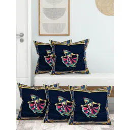 Lali Prints Blue & Red Set of 5 Ethnic Motifs Square Cushion Covers-picture-12