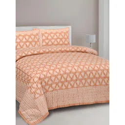 Lali Prints Brown & White Ethnic Motifs Cotton 180 TC King Bedsheet with 2 Pillow Covers-picture-34