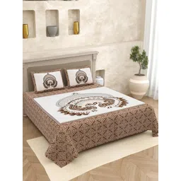 Lali Prints Brown & White Ethnic Printed 210 TC Cotton King Bedsheet Set 2.36 m x 2.75 m-picture-21