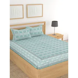 Lali Prints Green Geometric Printed 210 TC King Bedsheet With 2 Pillow Covers-picture-36