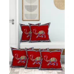 Lali Prints Maroon & Blue Set of 5 Ethnic Motifs Square Cushion Covers-picture-11
