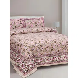 Lali Prints Pink & Brown Floral 210 TC Cotton King Bedsheet with 2 Pillow Covers-picture-22