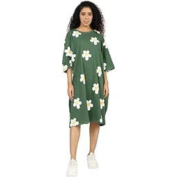 lama store Women's Cat Print Oversized T-Shirt Dress, Light Blue, Cotton, 3/4 Sleeve Lenght, Casual Loose Fit, Comfort Wear-picture-52