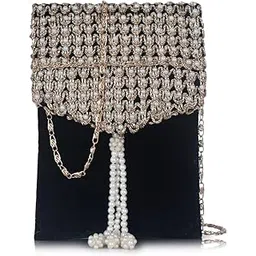 lancer Women’s Velvet Sling Bag with Pearl Chain – Elegant Party & Wedding Clutch Purse | Stylish Mobile Pouch with Magnetic Lock & Multi Compartments-picture-13