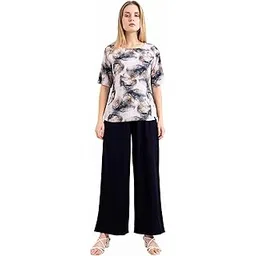 Women's Trendy Rayon Co-ord Set - Printed Top with Solid Brown Pants | Co Ord Set for Women Stylish | Travel Co Ord Set for Women-image-41