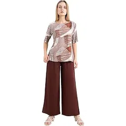 Women's Trendy Rayon Co-ord Set - Printed Top with Solid Brown Pants | Co Ord Set for Women Stylish | Travel Co Ord Set for Women-image-42