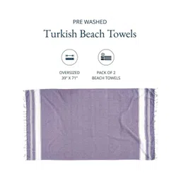 LANE LINEN 2-Pcs Lavender & White Striped Pure Cotton Turkish Hammam Beach Towels image 2