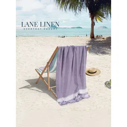 LANE LINEN 2-Pcs Lavender & White Striped Pure Cotton Turkish Hammam Beach Towels image 3