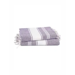 LANE LINEN 2-Pcs Lavender & White Striped Pure Cotton Turkish Hammam Beach Towels image 1