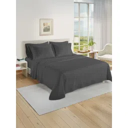 LANE LINEN Charcoal Grey Self-Design 1000TC King Size Bedsheet With 4 Pillow Covers-picture-17