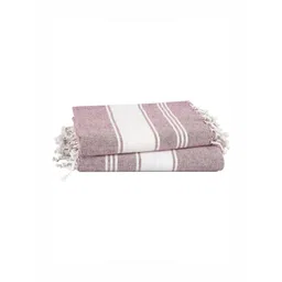 LANE LINEN Mauve & White 2 Pieces Striped Pure Cotton Beach Towels-picture-18