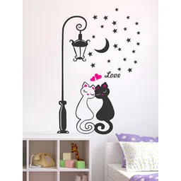LANSTICK Black & Pink Cute Kitty Love With Love quotes Self Adhesive Wall Sticker-picture-47