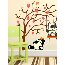 LANSTICK Black & White Cute Panda Swinging Under A Tree Self Adhesive Wall Sticker-picture-16