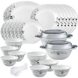 laopala Pack of 35 Opalware Diva Classique MB Full plate 11"(6 pcs) || Quarter plate 7.5"(6 pcs) || Oval platter13"(1 Pcs) || Casserole with Glass Lid (2 Pcs) || Veg bowl (6 Pcs) || Soup Bowl (6 pcs) || Spoon (6 pcs) Dinner Set-picture-14