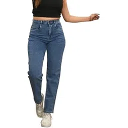 lapis lady Women's High-Waist Tapered Fit Denim Jeans Comfortable Stretchable Cotton Blend, Stylish Casual Wear Pants for Everyday Outfits Mom Fit image 1