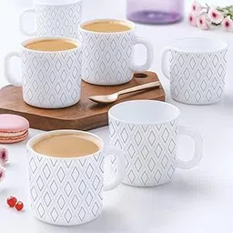 Larah by Borosil Angel Grey Opalware Mug, Set of 6 Tea/Coffee Mugs, 180 ml Each, Microwave & Dishwasher Safe, Bone-Ash Free, Crockery Set Ideal for Daily Use & Gifting, White-image-23