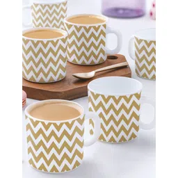 Larah by BOROSIL Beige & White 6 Pcs Geometric Printed Opalware Glossy Mugs-180 ML Each-picture-28