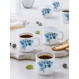Larah by BOROSIL Blue & White 6 Pieces Floral Printed Opalware Matte Mugs 180ml-picture-20