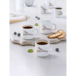 Larah by BOROSIL Brown & White 6 Pieces Floral Printed Opalware Matte Mugs - 100 ML Each-picture-35