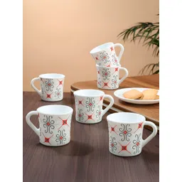 Larah by BOROSIL Crysta Series Anya White & Red 6 Pcs Printed Opalware Matte Mugs 100 Ml-picture-27