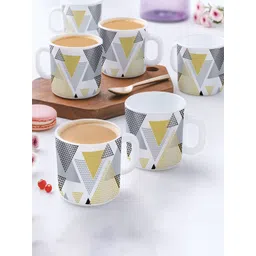 Larah by BOROSIL Nivaah White & Grey 6 Pieces Printed Opalware Matte Mugs 180 ml Each-image-43