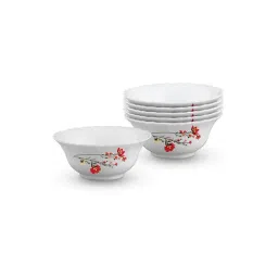 Larah By Borosil Opalware Floral Veg Bowl - Chrys- White- 4.5 Inch- Set of 6- 210 ML-picture-11