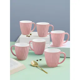 Larah by BOROSIL Pink & White Textured Opalware Glossy Mugs Set of Cups and Mugs-picture-25
