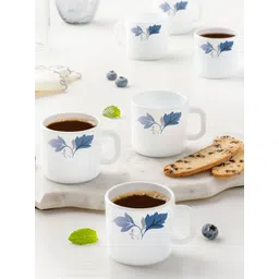 Larah by BOROSIL Set Of 6 White & Blue Floral Printed Opalware Glossy Mugs-picture-31