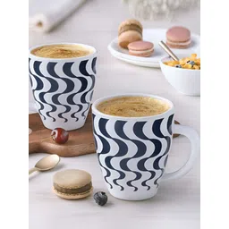 Larah by BOROSIL White & Navy Blue 2 Pcs Printed Opalware Matte Mugs 400 ml-picture-16