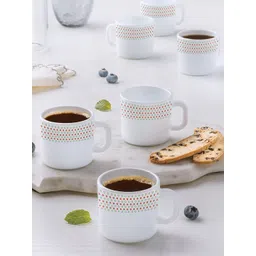 Larah by BOROSIL White & Red 6 Pcs Printed Opalware Matte Mugs - 100 ML Each-picture-32