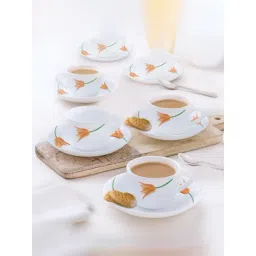 Larah by Borosil White Ceramic Opalware Cup and Saucer Set of 12 140ml-picture-33