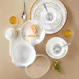 Larah by Borosil Silk Series Bella Opalware Dinner Set with Steel Spoon | 41 Pcs for Family of 6 | Microwave & Dishwasher Safe | Bone-Ash Free | Crockery Set for Dining & Gifting | Plates & Bowls-image-5