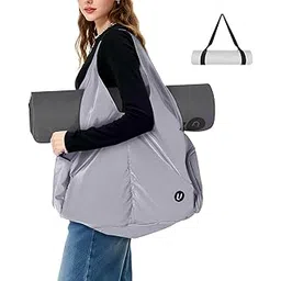 Large Yoga Bag Travel Yoga Gym Bag Large Shoulder Bag with Yoga Mat Buckle and Wet Pockets Shoe Compartment For Gym, Work, School (light gray)-picture-16