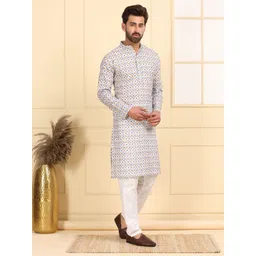 Larwa Men Floral Printed Thread Work Kurta-picture-33