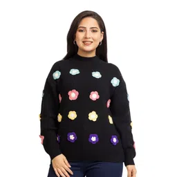 LASOON Women Floral Woollen Pullover with Embroidered Detail-picture-28